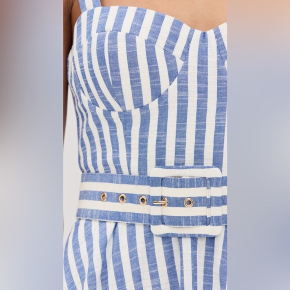 NEW Cara Cara Calypso Midi Dress Ivory Blue Striped Seersucker | US 6 UK 10 - Picture 5 of 14